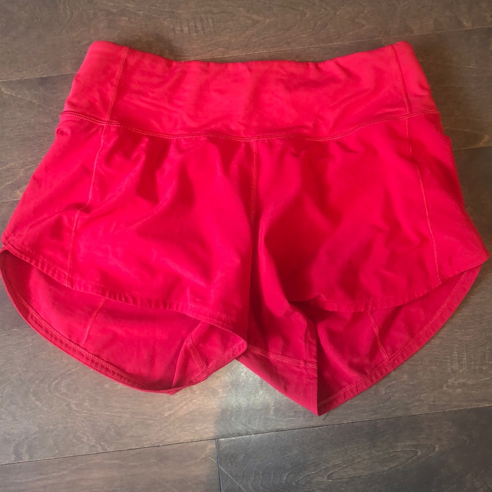 Red lululemon speed up shorts